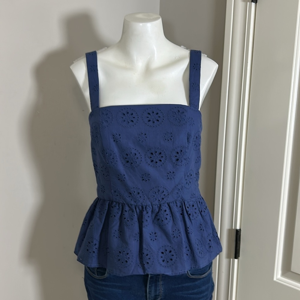 Anthropologie HUTCH Dorri Buckle Back Tank Navy Blue Eyelet Square Neck Sz 6 NEW - Picture 7 of 10